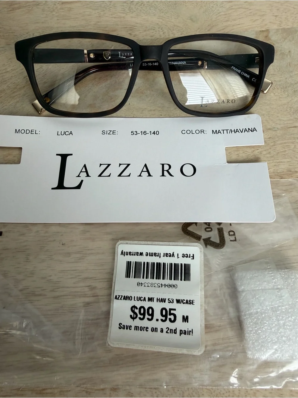 Lazzaro Black/Tortoiseshell Rectangle Eyeglass Frames New, Clear lens
